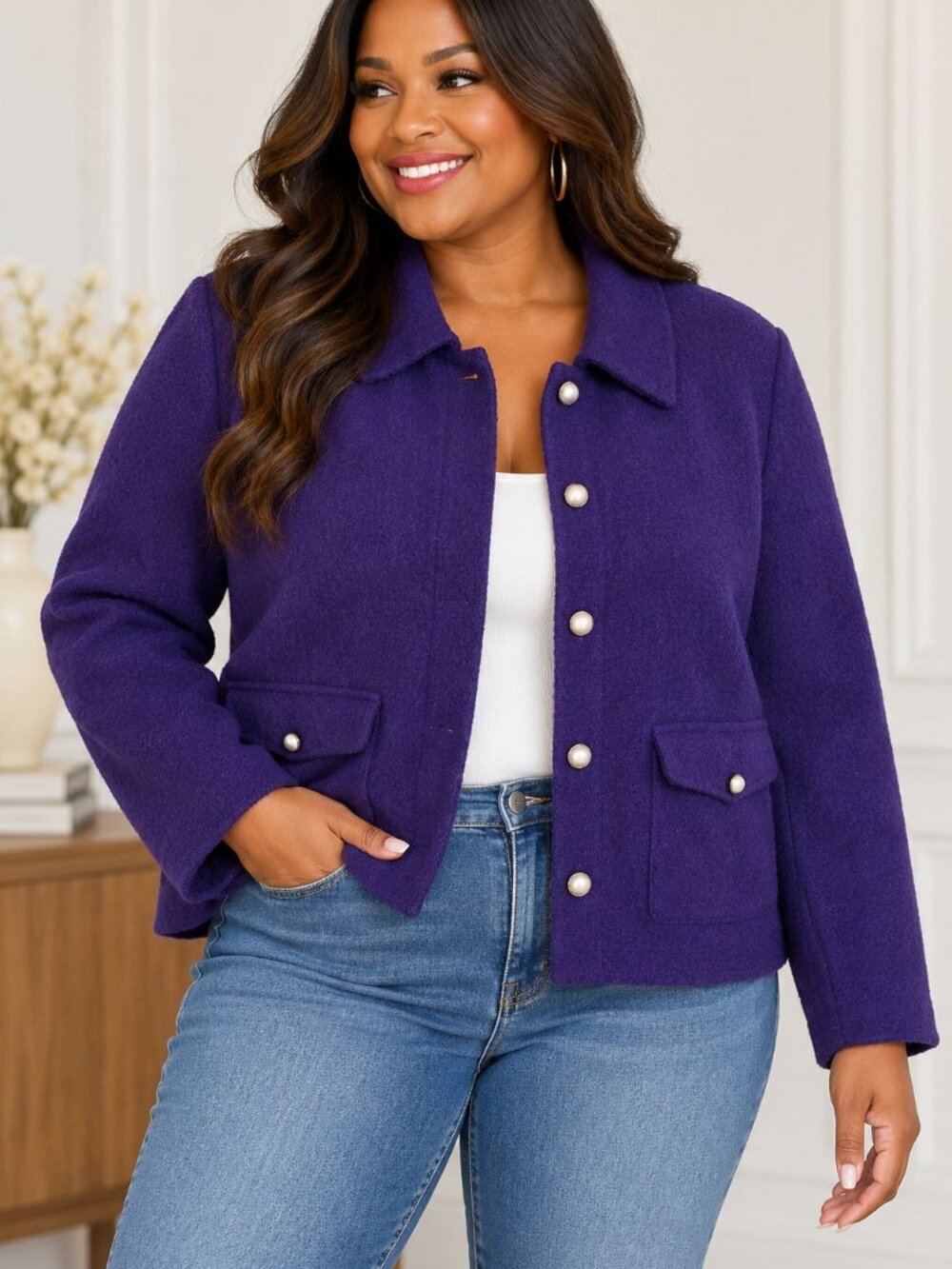 Carole Little Wool Jacket Purple Vintage Button Front Women’s L